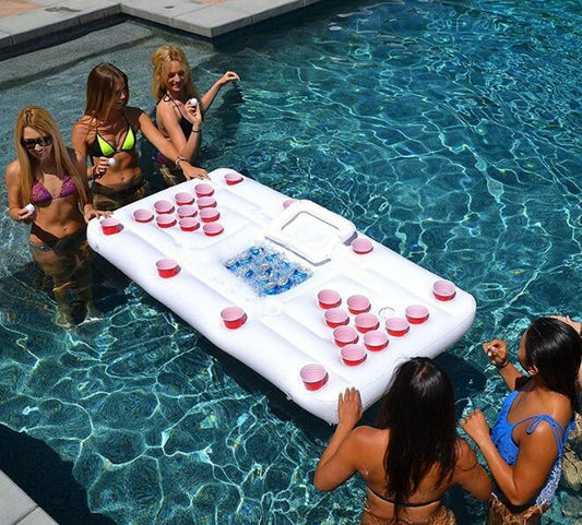 Water Party Air Mattress Ice Bucket Cooler Cup Holder Inflatable Beer Pong Table Pool Float - Enfance-Heureuse