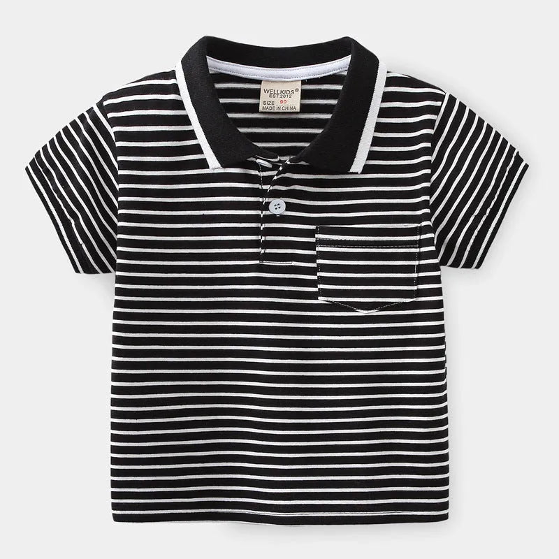 Children's Striped Short Sleeve Spicy Striped POLO Shirt - Enfance-Heureuse