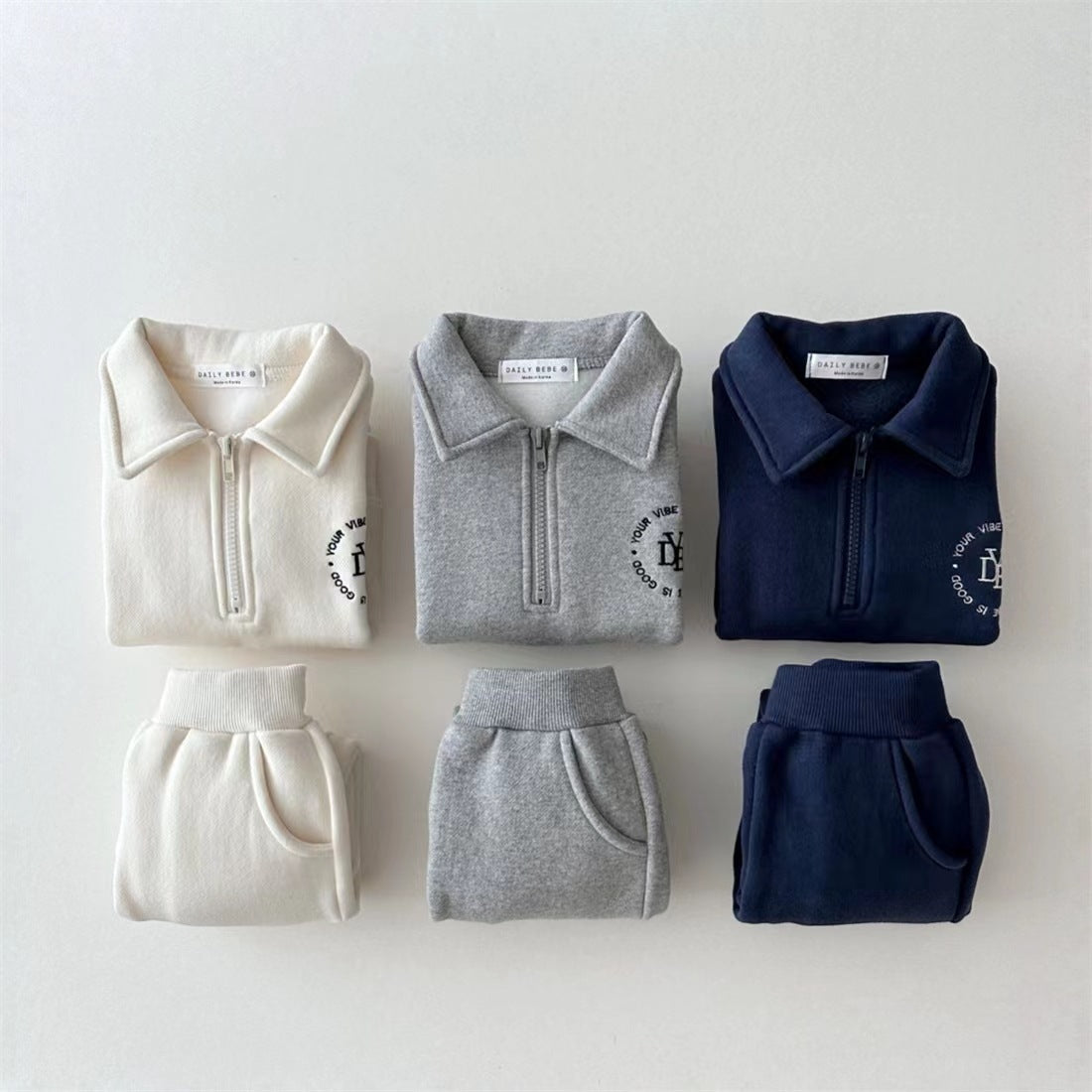 Fleece-lined Lapel Sweatshirt And Sweatpants Suit Children's Two-piece Suit