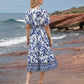 2025 New Women's Floral Print V-neck Dress, Floral Dress, Suitable For Vacation, Women's Dress