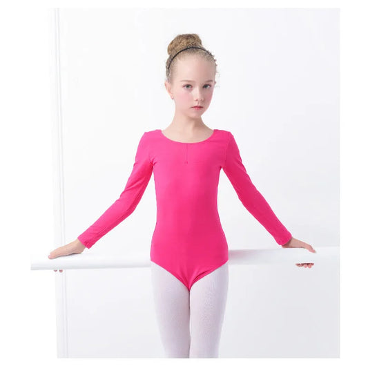 Girls' Solid Color One-piece Long-sleeved Dance Costume - Enfance-Heureuse