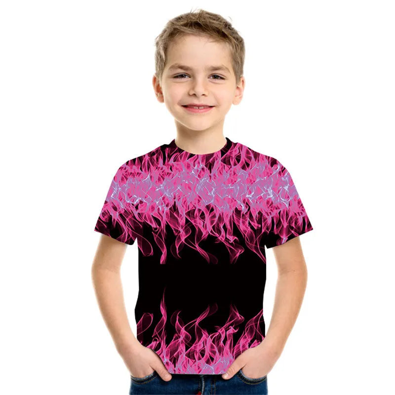New Boys' Three-color Flame 3D Printed Short-sleeved T-shirt - Enfance-Heureuse