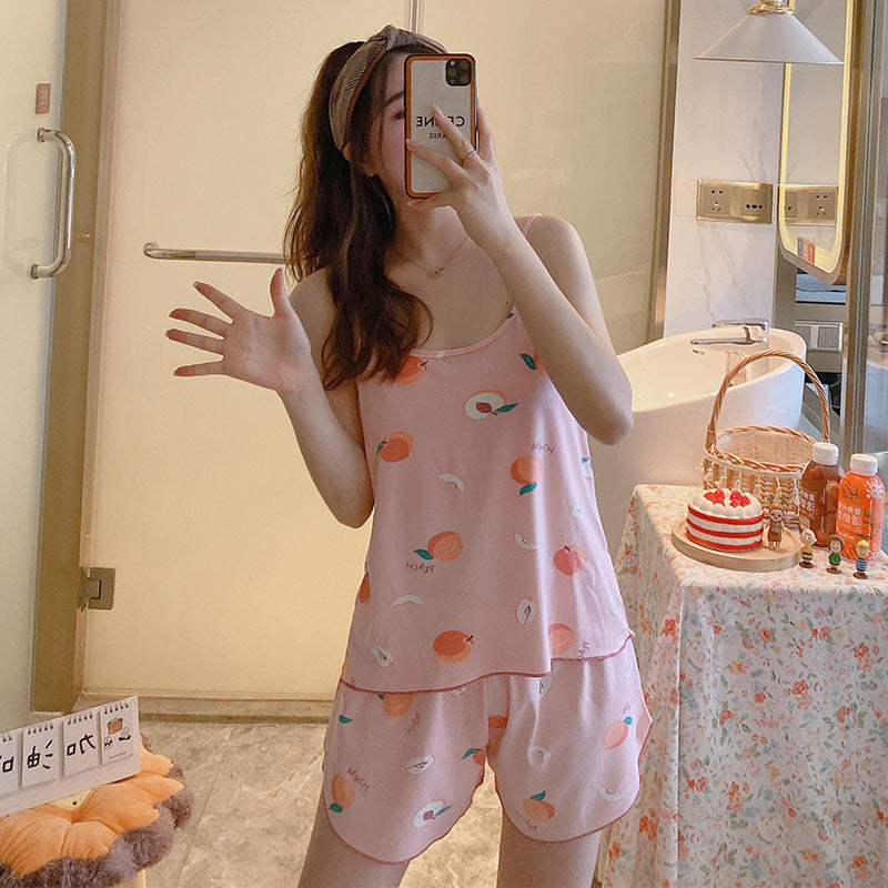 Women's Fashion Simple Camisole Homewear Pajamas Two-piece Set - Enfance-Heureuse
