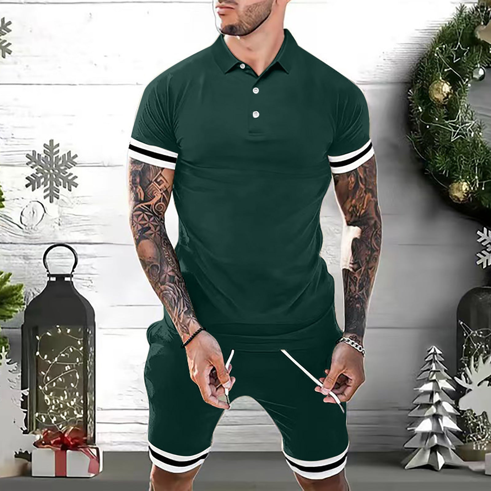 Mens Short Sets 2 Piece Outfits Polo Shirt Fashion Summer Tracksuits Casual Set Short Sleeve And Shorts Set For Men - Enfance-Heureuse