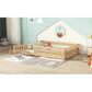 Full Size Bed Floor Bed With Safety Guardrails And Door For Kids, Natural - Enfance-Heureuse
