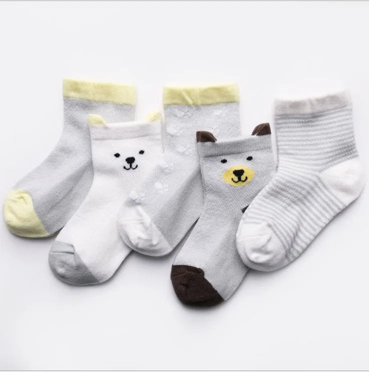 Children's Socks Pack of 5 Colors Breathable Summer Cotton Socks for Boys and Girls - Enfance-Heureuse