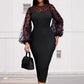 Women's Clothing Dot Mesh Patchwork Waist-slimming Sheath Long Sleeve Dress