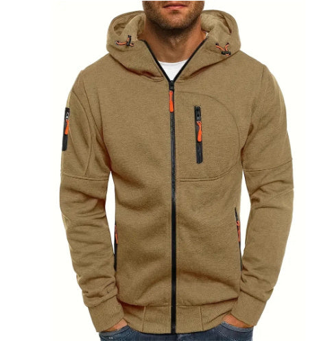 Men's Casual Zipper Hooded Sweater Solid Color Sports Fitness Jackets Cardigan - Enfance-Heureuse