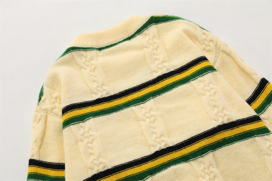 Men's Loose Striped Lapel Cardigan Sweater - Enfance-Heureuse