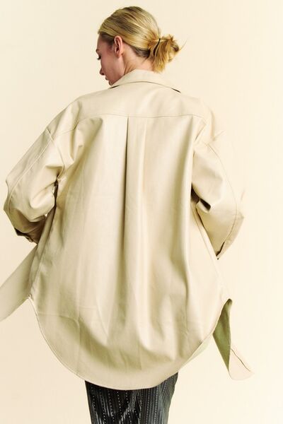 Davi & Dani Faux Leather Button Up Jacket with Chest Pockets - Enfance-Heureuse