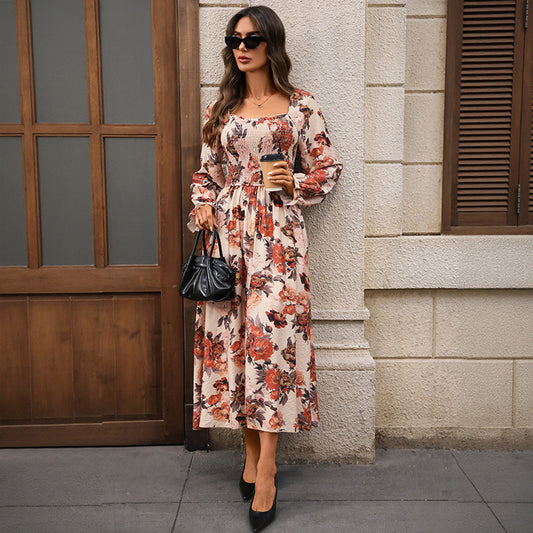 Retro French Romantic Elegant Printed Dress Women