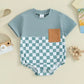 Baby Summer Jumpsuit Waffle Patchwork Pocket Short Sleeve - Enfance-Heureuse