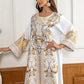 Ladies' Round Neck Rhinestone Decorative Print Long Abayalian Dress - Enfance-Heureuse