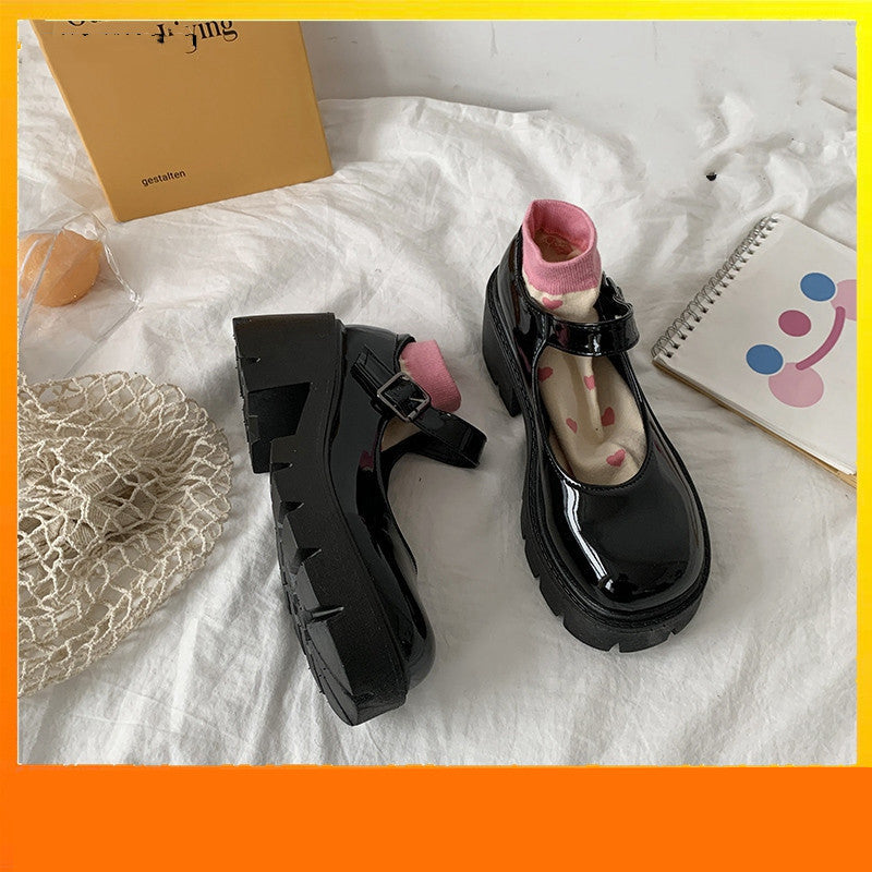 Spring Retro Chunky Heel Platform Leather Shoes - Enfance-Heureuse