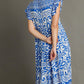 Umgee Full Size Two Tone Border Print Ruffle Cap Sleeve Midi Dress Plus Size