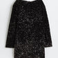 Women's Round Neck Long Sleeve Loose Sequins Short Spandex Dress