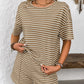 Striped Round Neck Short Sleeve Top and Shorts Set - Enfance-Heureuse