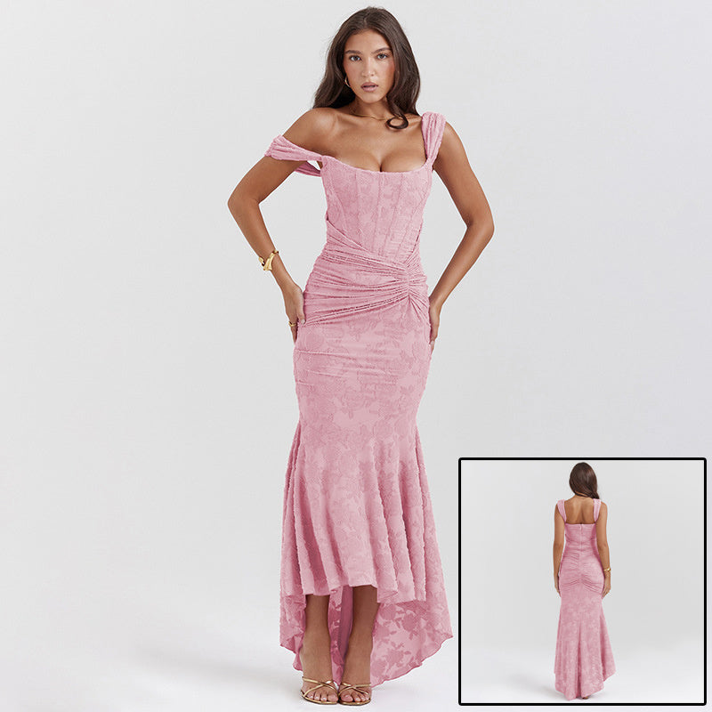Vestido de noche sexy de Mozision con hombros descubiertos y espalda descubierta para mujer, morado, sin mangas, sin tirantes, fruncido, ajustado, para fiesta y club.