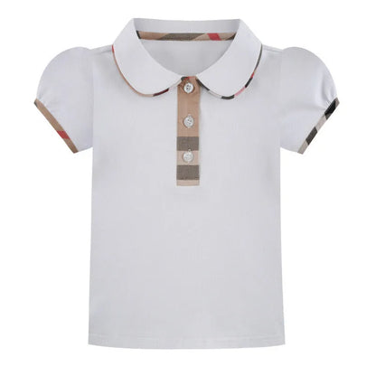 Contrast Check Lapel Short Sleeve Kids Shirt - Enfance-Heureuse