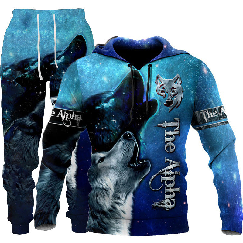 3D Wolf Print Tracksuit Men Sportswear Hooded Sweatsuit Two Piece Outdoors Running Fitness Mens Clothing Jogging Set - Enfance-Heureuse