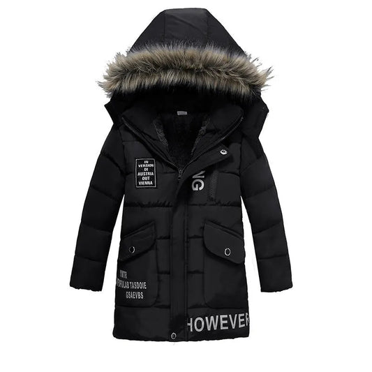 Boys Large Fur Collar Padded Warm Cotton Jacket - Enfance-Heureuse