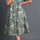 Umgee Full Size Printed Smocked Cuff Puff Sleeve Midi Dress Plus Size