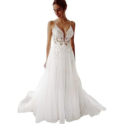 Women's Wedding Dress Lace Strap Backless - Enfance-Heureuse