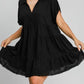 Umgee Full Size Raw Hem Folded Sleeve Tiered Dress Plus Size