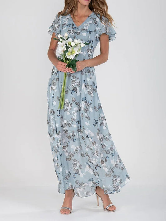 Flowers Print Short Sleeve Dress Summer Fashion Ruffle Beach Dresses Women's Clothing - Enfance-Heureuse