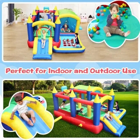 7 In 1 Inflatable Bounce House, Bouncy House With Ball Pit For Kids Indoor Outdoor Party Family Fun, Obstacles, Toddler Bouncy Castle With Ball Pit For Birthday Party Gifts - Enfance-Heureuse