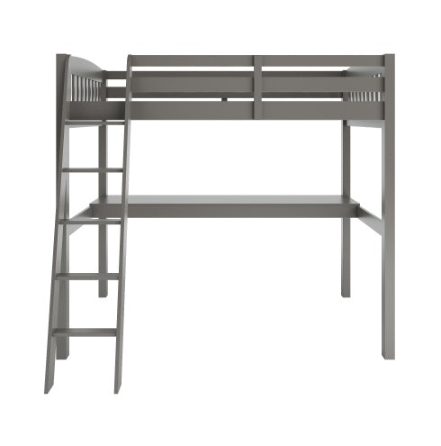 Everest Grey High Loft Bed With Desk And Storage, Heavy Duty Solid Wood Full Size Loft Bed Frame With Stairs For Kids And Toddlers, No Box Spring Needed
