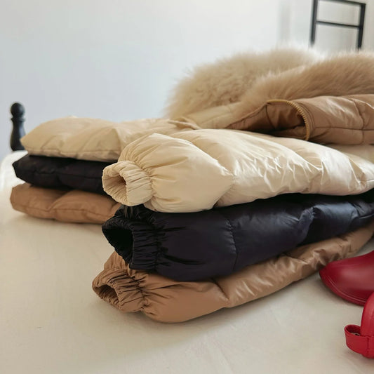 Solid Color Fur Collar Down Jacket Baby Long Section - Enfance-Heureuse