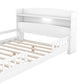 Wood Full Size Platform Bed With Built-in LED Light, Storage Headboard And Guardrail, White - Enfance-Heureuse