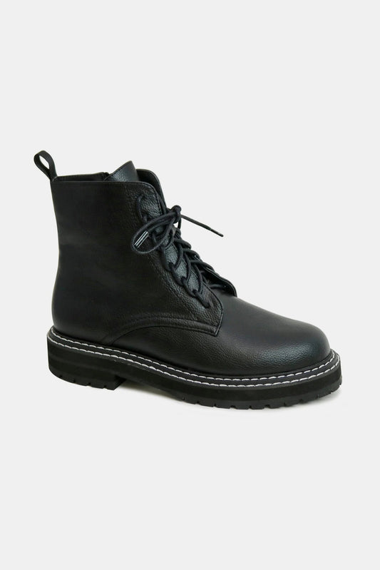 Beast Fashion Faux Leather Lace-Up Boots with Side Zipper - Enfance-Heureuse