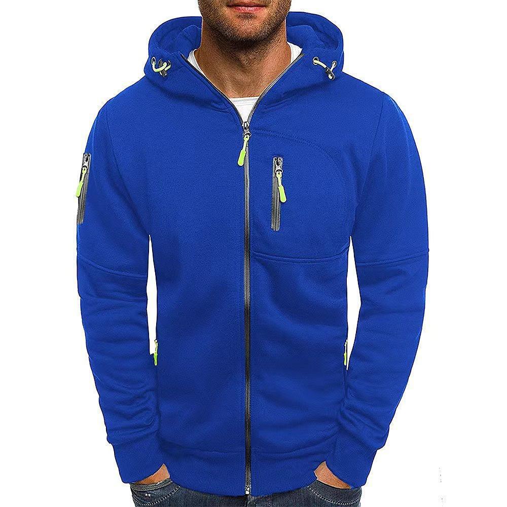 Men's Casual Zipper Hooded Sweater Solid Color Sports Fitness Jackets Cardigan - Enfance-Heureuse