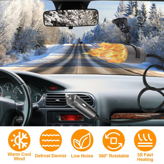 1Pc 12V 150W Portable Car Heater 2 In 1 Heating Cooling Fan Rotatable Demister Defroster With 4.92ft Cord