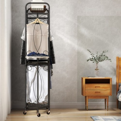 Panier à linge multifonction avec tringle de suspension et étagère de rangement. Chariot à linge roulant avec roulettes, cadre en métal robuste pour salle de bain, buanderie ou chambre.