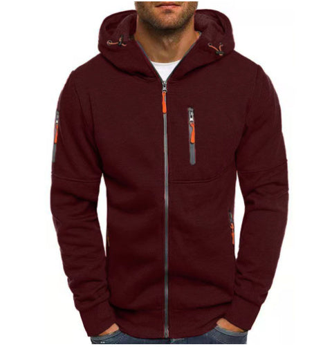Men's Casual Zipper Hooded Sweater Solid Color Sports Fitness Jackets Cardigan - Enfance-Heureuse