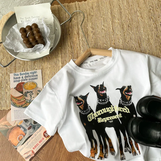 T-shirt tendance pour garçons Doberman Pinscher décontracté