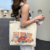 Cute Bear Printed Canvas Bag Women All-match Shoulder Bags Student Large Capacity Daily Handbags - Enfance-Heureuse