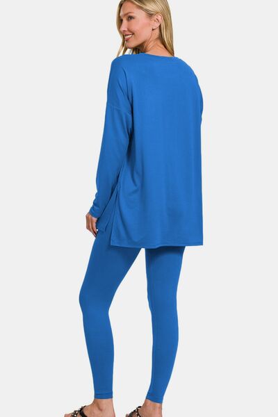 Ensemble haut et leggings Zenana en microfibre brossée pleine grandeur