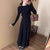 Gray Knitted Temperament Long Dress Suit