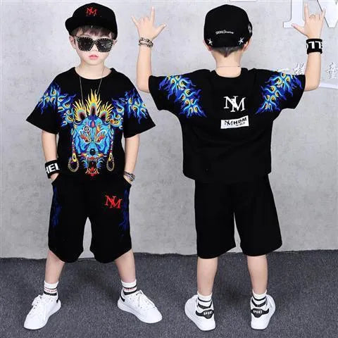 Boys' Summer Loose Sports Clothes Middle And Big Children's Two Piece Set - Enfance-Heureuse