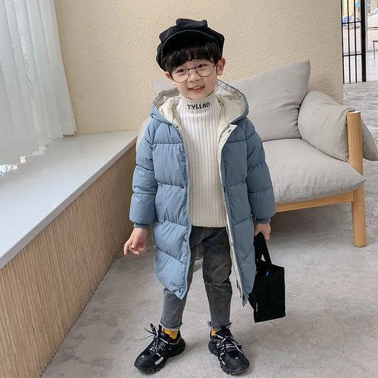 Children's down padded jacket thick mid-length - Enfance-Heureuse