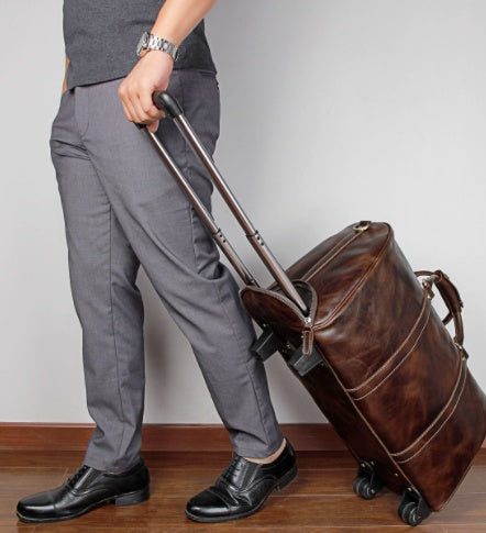 Large Capacity Cowhide Trolley Travel Bag - Enfance-Heureuse