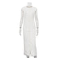 Waist-tight Single-breasted White Sheath Round Neck Flying Sleeves Dress - Enfance-Heureuse