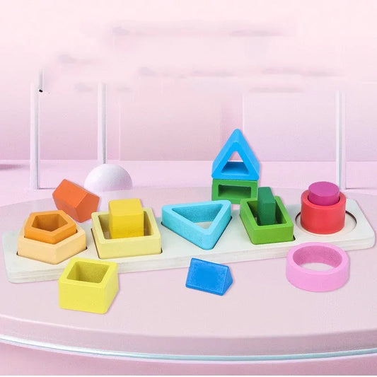 Geometric Shape Five Sets Of Column Building Blocks Early Education Intellectual Development Toys - Enfance-Heureuse