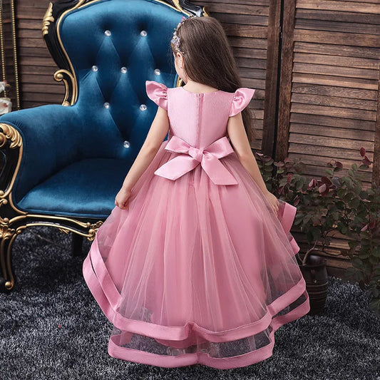 Girls' Princess Dress Short Front And Long Back Flower Girl Little Host Tail Costume - Enfance-Heureuse