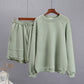 Women's Fashion Casual Solid Color Round Neck Long Sleeve Sweater Shorts Set - Enfance-Heureuse