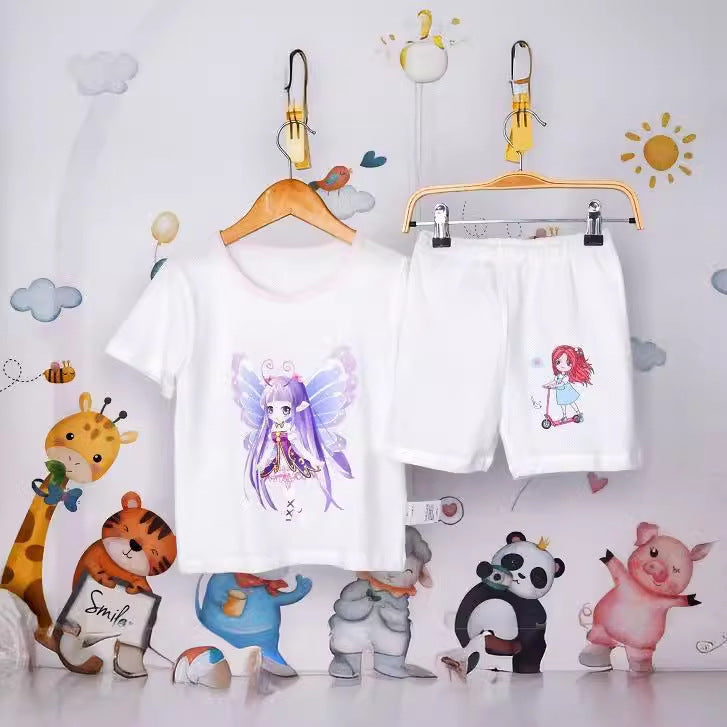 Boys And Girls Cotton Mesh Fabric Cartoon Pattern Breathable All-match Short Sleeve T-shirt